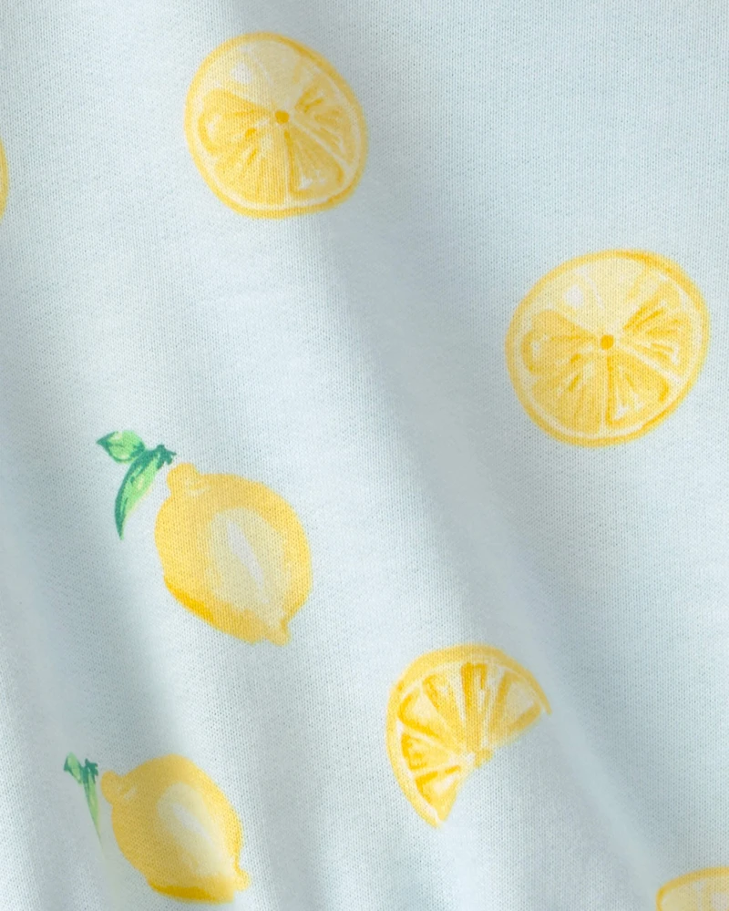 Girls Lemon French Terry Dress - Green/Yellow