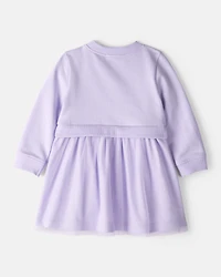 Baby Girl Bow Print Tulle Cotton Dress - Purple