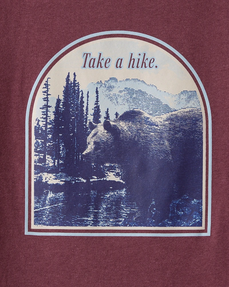 Boys Take A Hike Mountain Short-Sleeve Graphic Tee - Burgundy