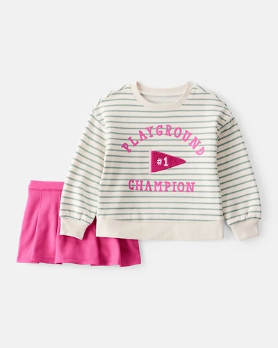 Toddler 2-Piece "Playground Champion" Striped Top & Skirt Set