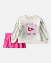 Toddler 2-Piece "Playground Champion" Striped Top & Skirt Set