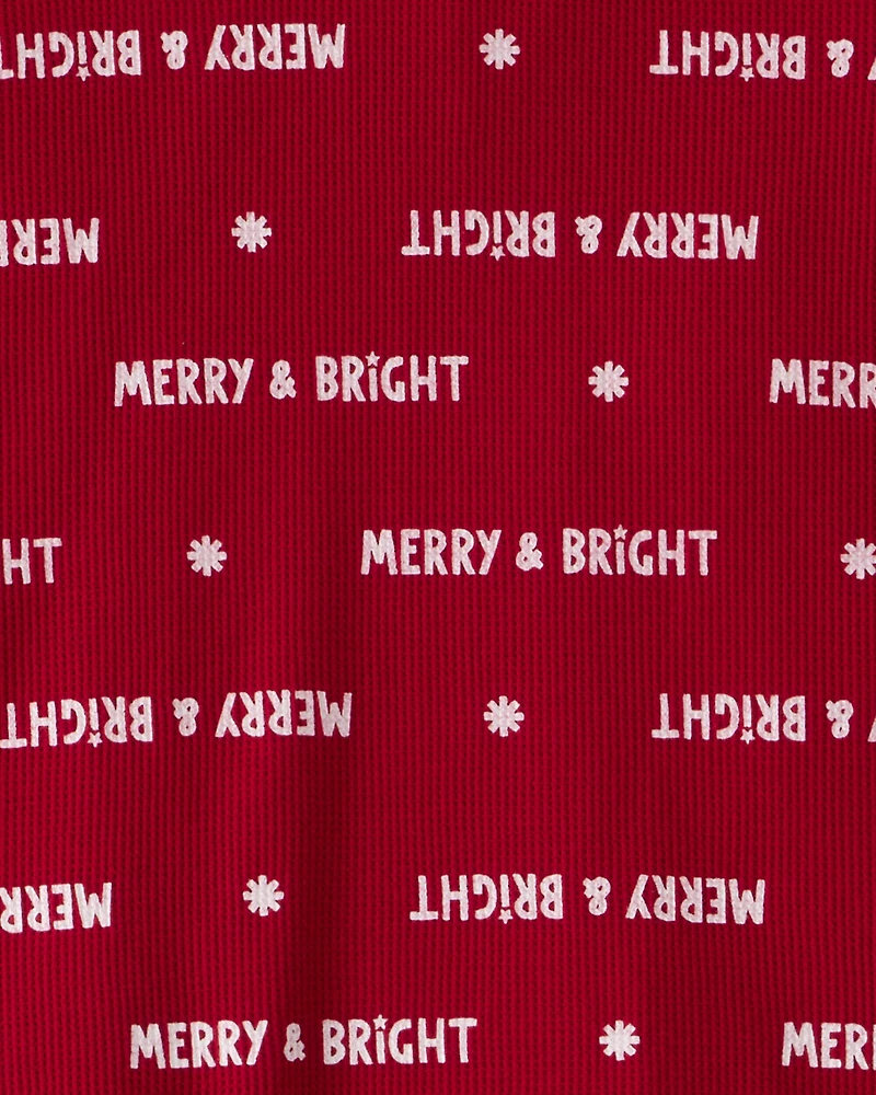 Adult Merry & Bright Christmas Cotton Long-Sleeve 2-Piece Pajamas - Red