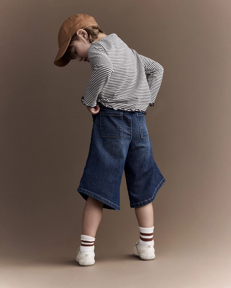 Toddler Girl Wide-Leg Pants in Denim - Blue