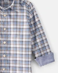 Toddler Boy Plaid Cotton Long-Sleeve Button-Down Shirt - Blue