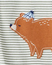 Toddler Boy Bear Striped 100% Cotton Long-Sleeve Snug Fit 1-Piece Pajamas - Green