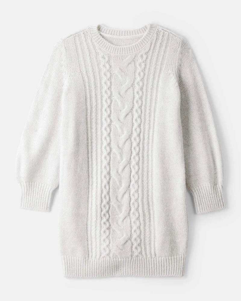 Girls Cable Knit Long-Sleeve Dress - Ivory