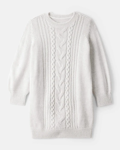 Girls Cable Knit Long-Sleeve Dress - Ivory
