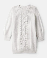 Girls Cable Knit Long-Sleeve Dress - Ivory