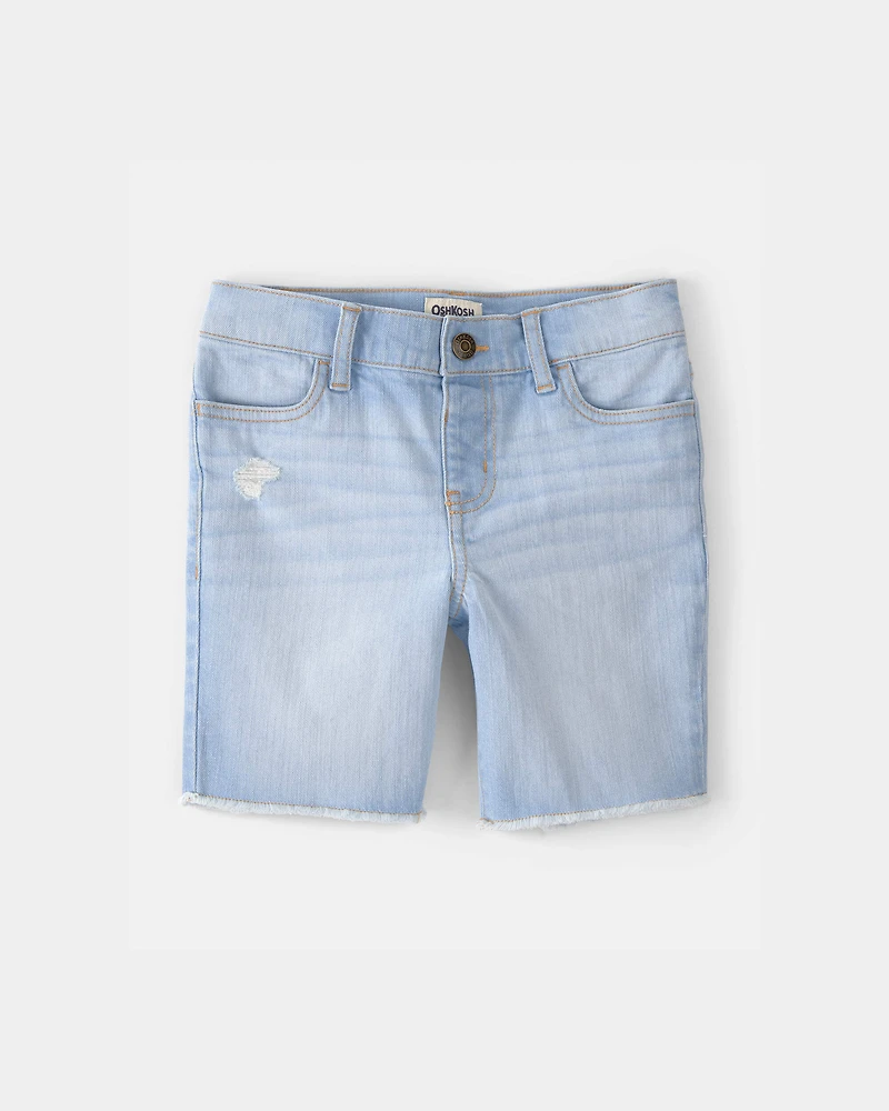 Girls Frayed Denim Skimmer Shorts - Light Wash