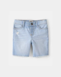 Girls Frayed Denim Skimmer Shorts - Light Wash