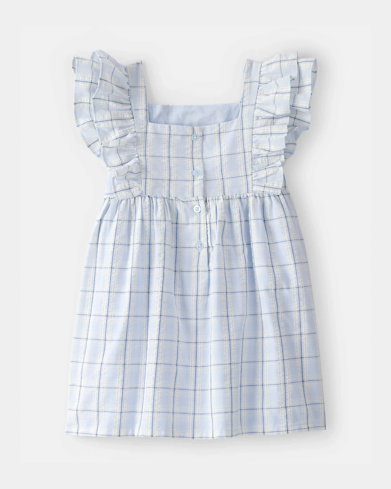 Toddler Girl Plaid Ruffle-Sleeve Dress - Blue/White