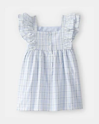 Toddler Girl Plaid Ruffle-Sleeve Dress - Blue/White