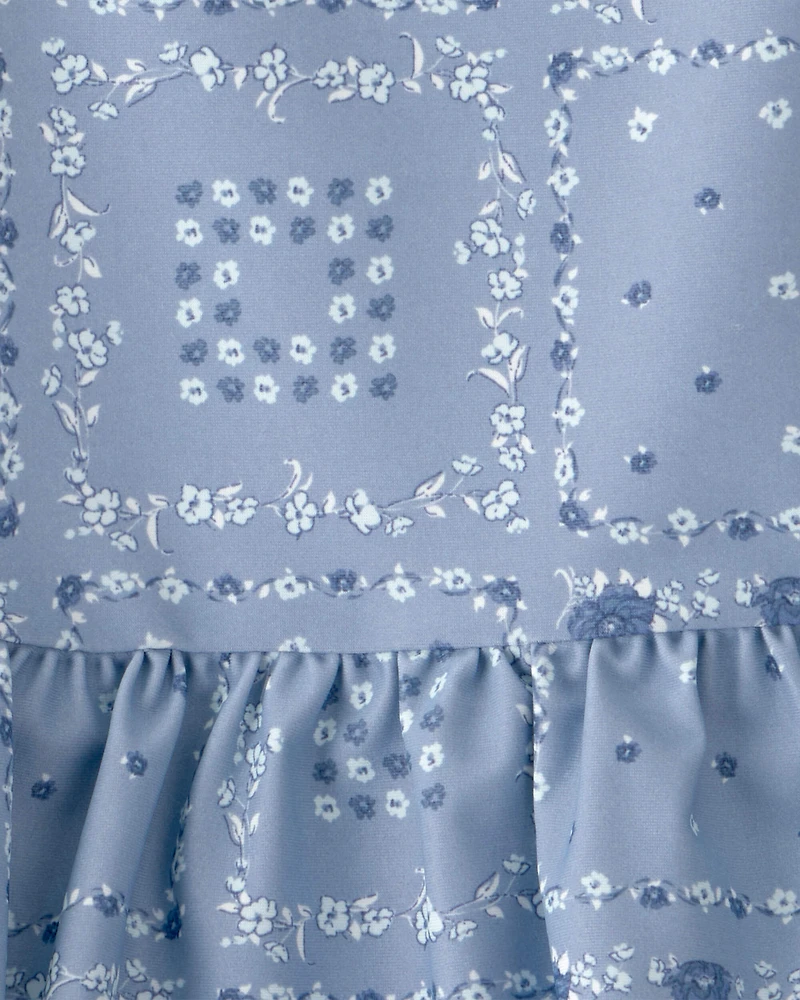 Toddler Girl Bandana Floral 1-Piece Swimsuit - Blue