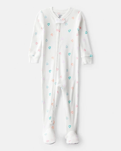 Toddler Girl Heart Cotton Snug Fit Footie 1-Piece Pajamas - White