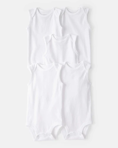 Baby 5-Pack Sleeveless Bodysuits - White