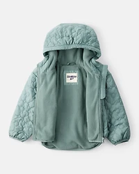 Toddler Girl Floral Quilted Long-Sleeve Midweight Jacket - Green