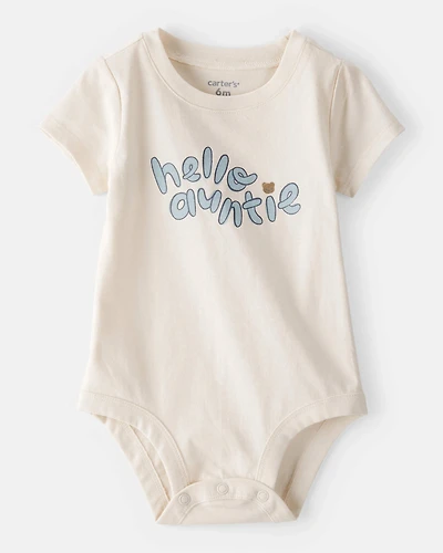 Baby 'Hello Auntie' Short-Sleeve Graphic Bodysuit - Cream