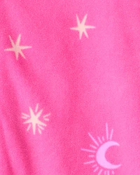 Kid 1-Piece Moon & Stars Fleece Footie Pajamas - Pink
