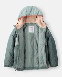 Boys Long-Sleeve Midweight Quilted Sherpa Jacket - Green