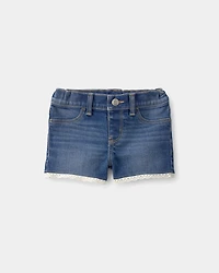 Baby Girl Eyelet Trim Denim Shorts - Dark Wash