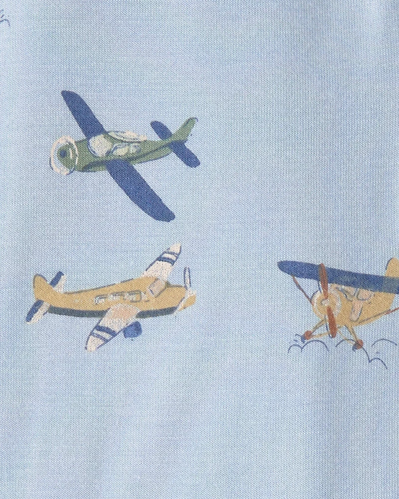 Baby Boy Plane PurelySoft 2-Way Zip 1-Piece Pajama - Blue