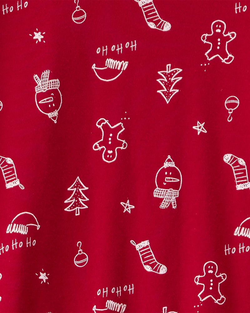 Adult Christmas 100% Cotton Snug Fit 2-Piece Pajamas - Red