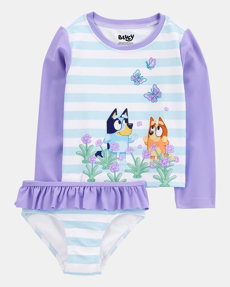 Toddler Girl Bluey™ 2-Piece Rashguard Swimsuit Set - Blue/Purple