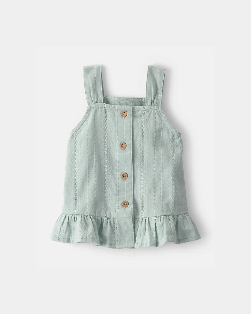 Baby Girl Button-Down Peplum Tank Top - Green