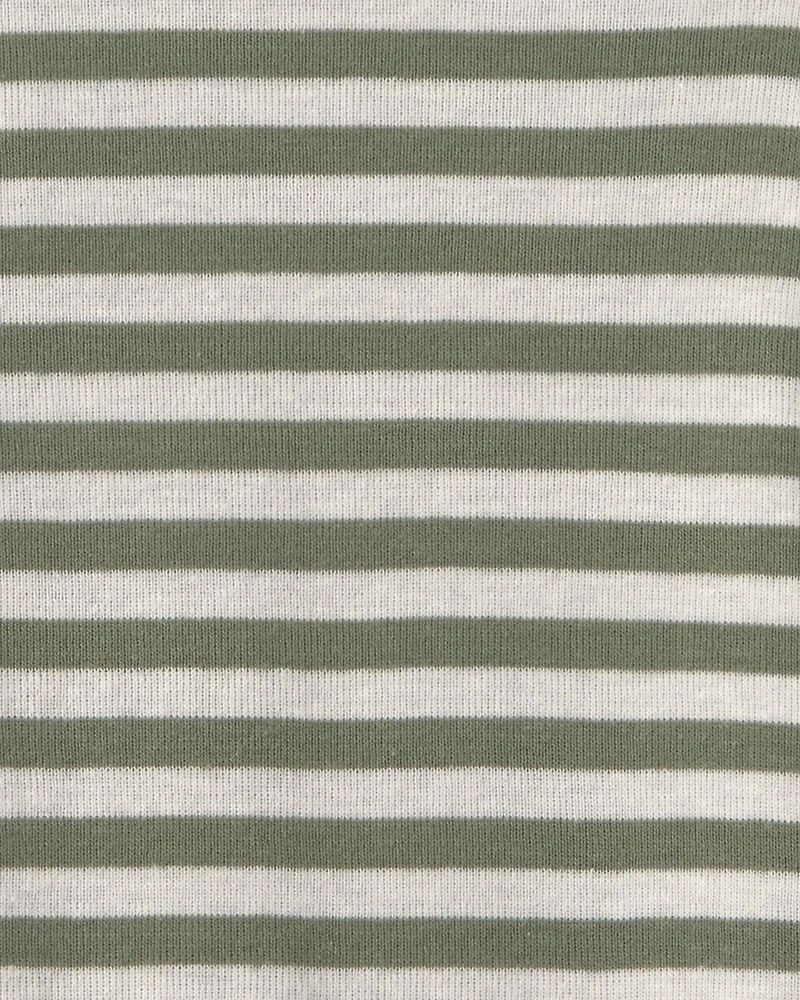 Girls Striped Long-Sleeve Rib Top - Green/White
