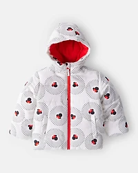 Toddler Girl Disney© Minnie Mouse Hooded Heavyweight Winter Jacket - White