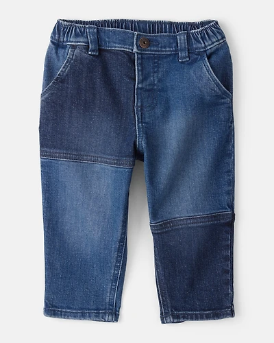 Baby Boy Dark Wash Patchwork Jeans - Blue
