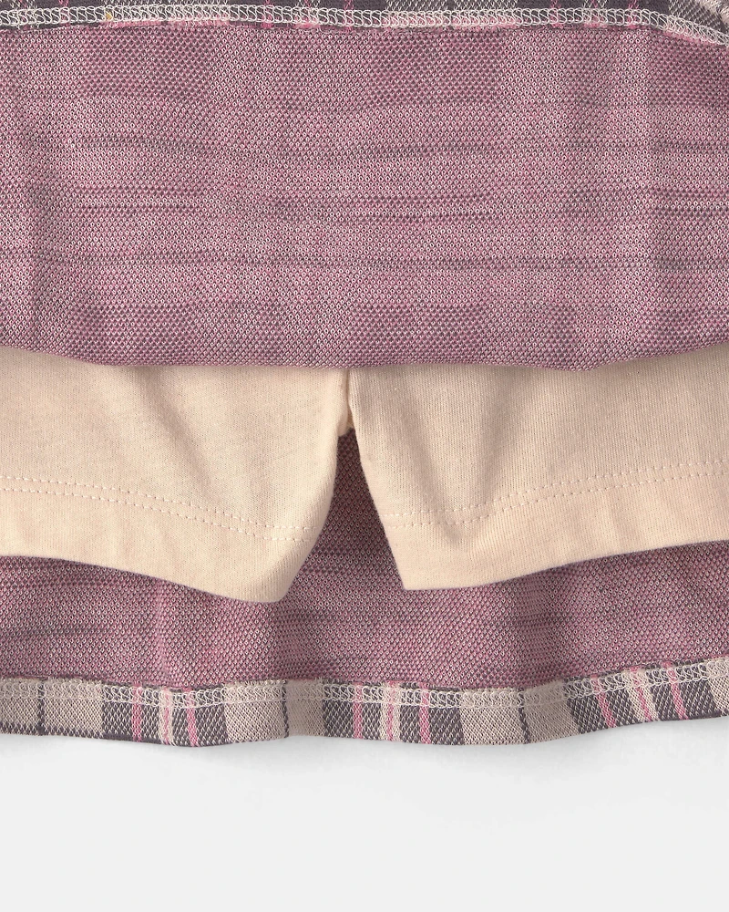 Baby Girl 2-Piece 'Good Day' Plaid Fleece Long-Sleeve Top & Skirt Set - Cream/Burgundy