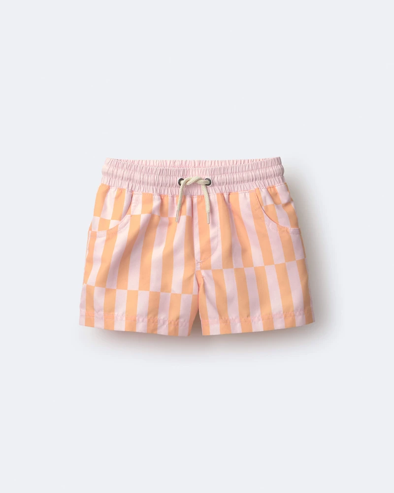 Toddler Boy Off-Center Stripe Swim Trunk - Light Pink/Orange