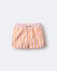 Toddler Boy Off-Center Stripe Swim Trunk - Light Pink/Orange