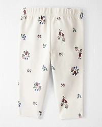 Baby Girl Organic Cotton Ribbed Knit Pants in Berry Blossom Print