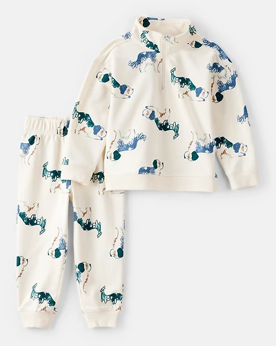 Toddler Boy 2-Piece Dog French Terry Zip-Up Jacket & Jogger Pant Set