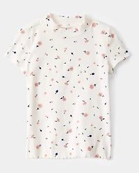 Kid Floral Mock Neck Ribbed Tee - Ivory