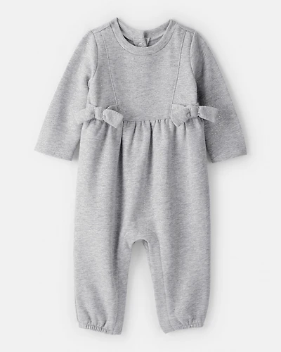 Baby Girl DayDream Fleece Bow Glitter Long-Sleeve Jumpsuit - Grey