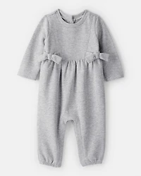 Baby Girl DayDream Fleece Bow Glitter Long-Sleeve Jumpsuit - Grey