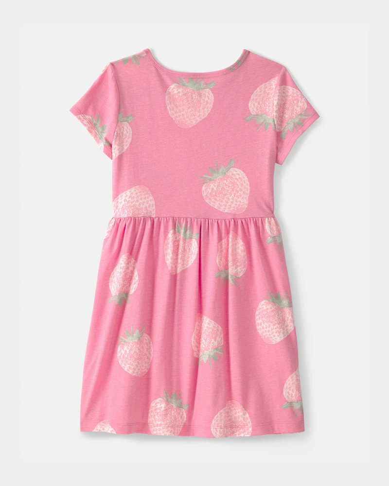 Girls Strawberry Short-Sleeve Dress - Pink