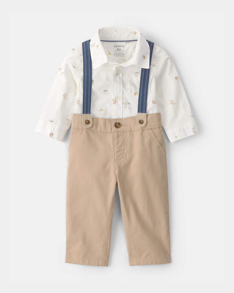 Baby Boy 2-Piece Easter Bunny Bodysuit & Suspender Pant Set - Cream/Khaki
