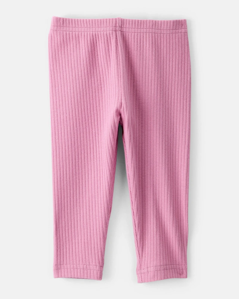 Baby Girl Cotton Ribbed Stretch Leggings - Purple