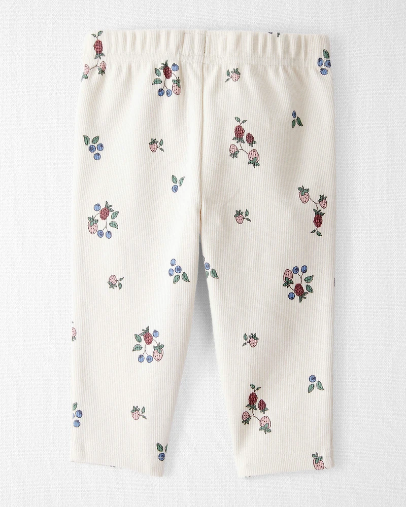 Baby Girl Organic Cotton Ribbed Knit Pants in Berry Blossom Print