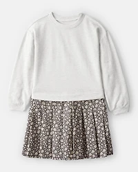 Girls Floral Sweatshirt Dress - Grey/Green