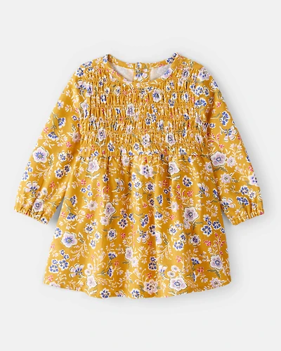 Baby Girl Smocked Floral Long-Sleeve Dress - Yellow