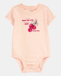 Baby Mom And Dad Tomatoes Short-Sleeve Bodysuit - Pink