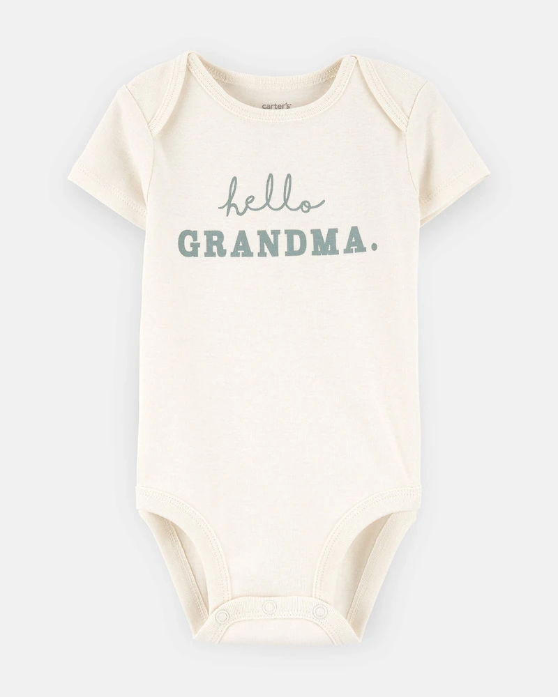 Baby "Hello Grandma" Announcement Cotton Short-Sleeve Graphic Bodysuit - Ivory