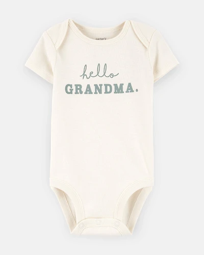 Baby "Hello Grandma" Announcement Cotton Short-Sleeve Graphic Bodysuit - Ivory