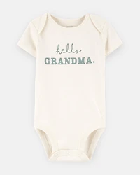 Baby "Hello Grandma" Announcement Cotton Short-Sleeve Graphic Bodysuit - Ivory