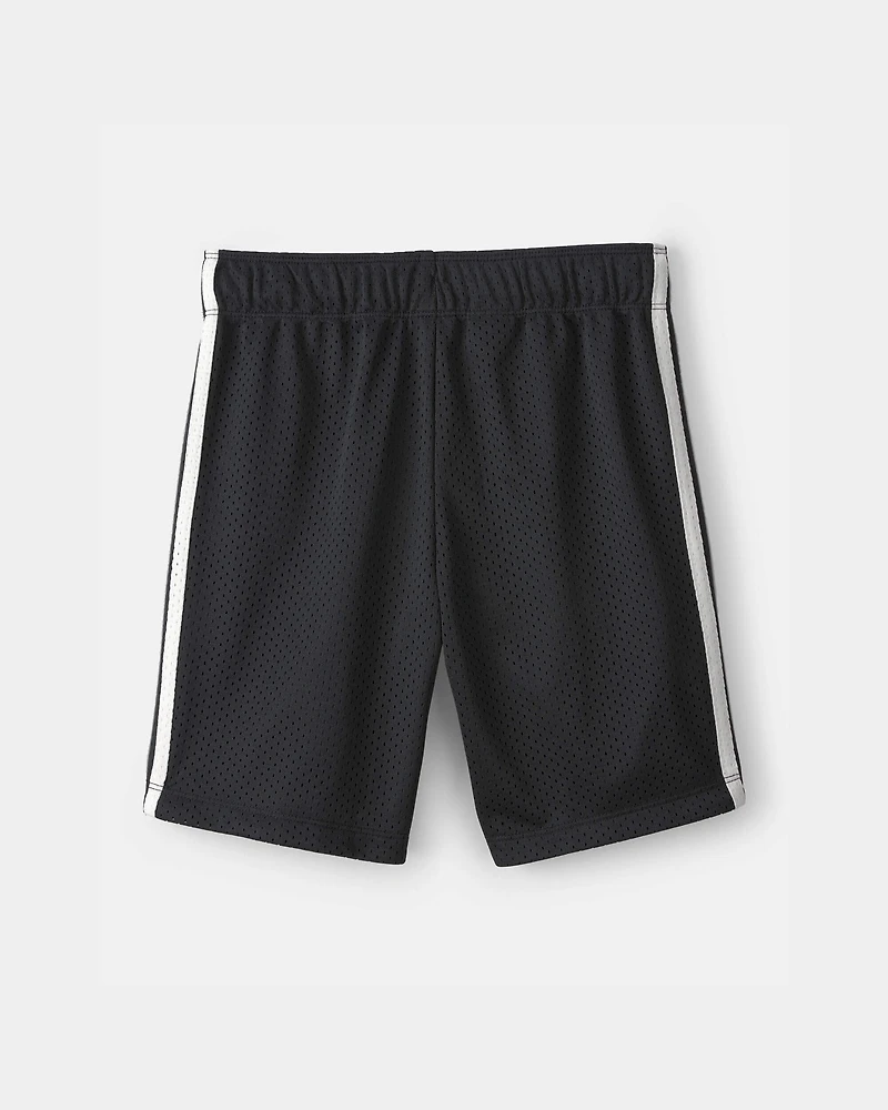 Boys Striped Mesh Active Shorts - Black